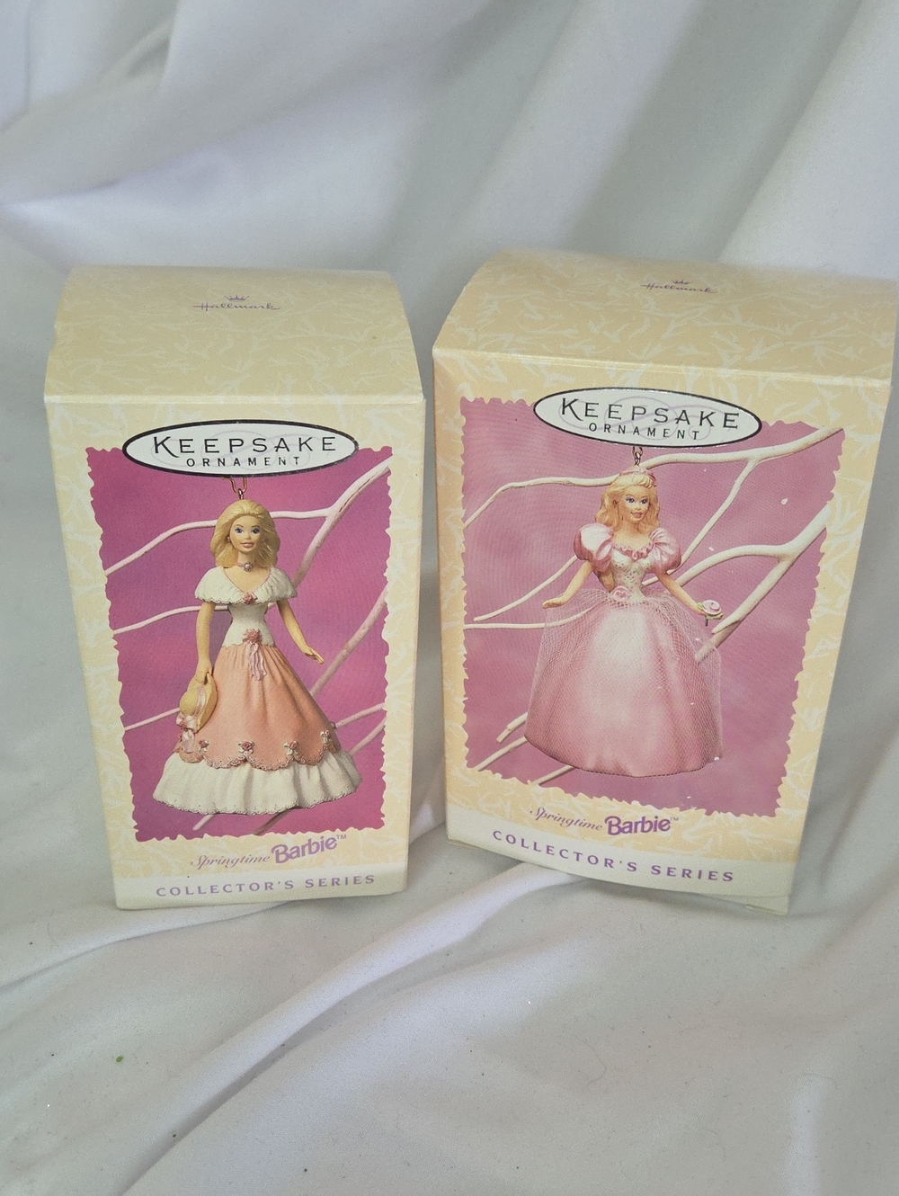 Keepsake Barbie Spring Pink Collector's Ornaments - Pair Of 2 1996 & 1997
